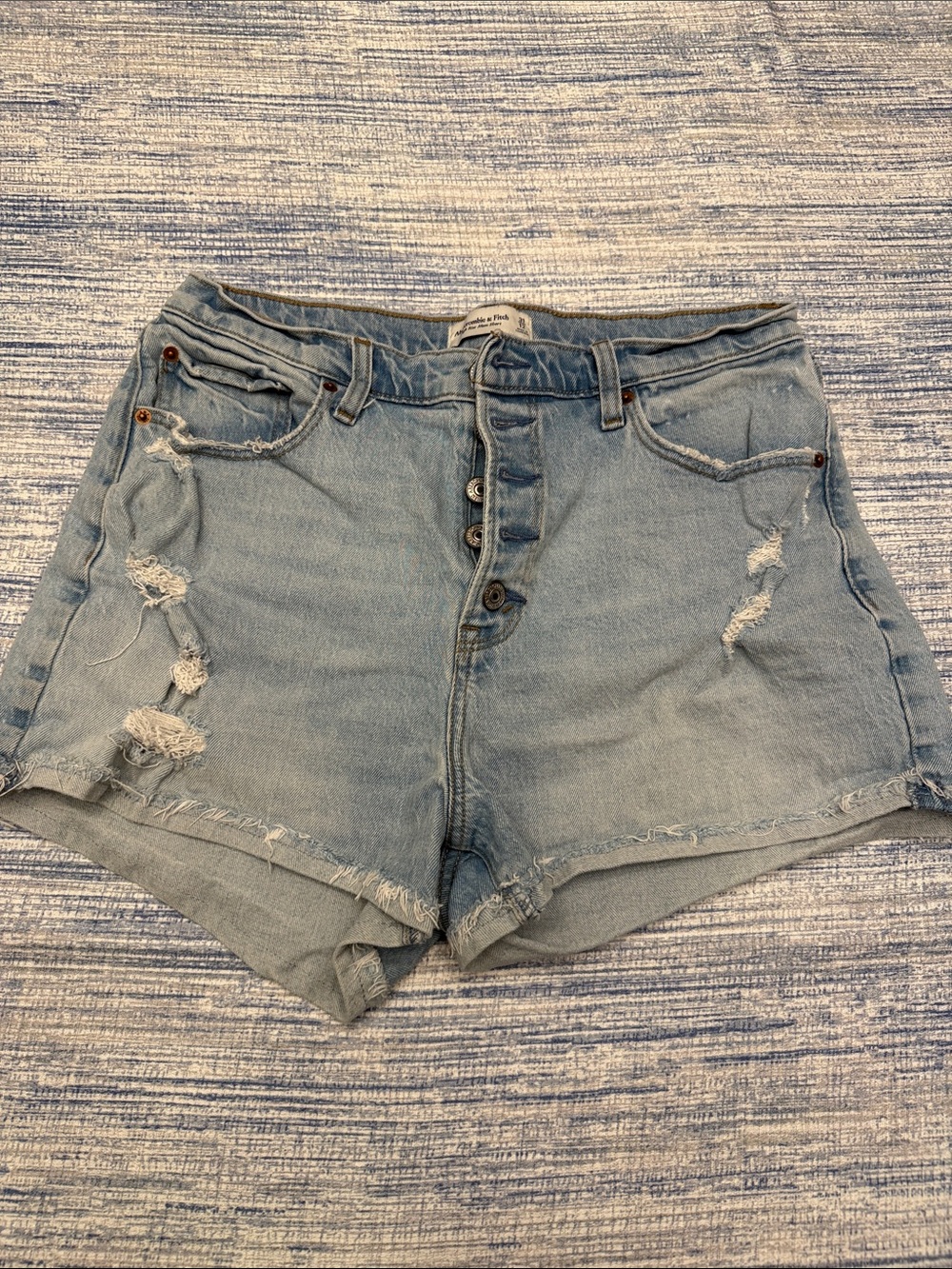 Abercrombie & Fitch Light Blue Distressed High-Rise Denim Shorts